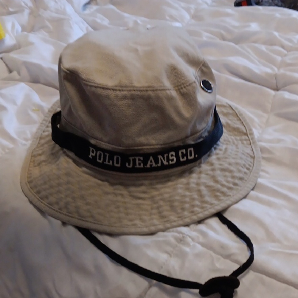 Polo Jeans Co Ralph Lauren Bucket Hat Tan Cotton Safari Boonie Hat One Size